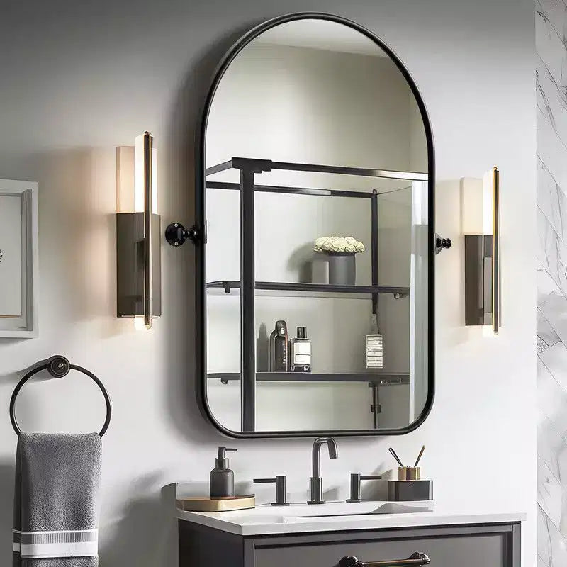 PexFix 36 x 24 Specchio da parete nero in ferro ad arco a bilico Inclinabile per bagno Specchio da trucco con cornice in metallo regolabile per camera da letto Soggiorno