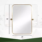 PexFix 36 x 24 Specchio da parete rettangolare in ferro dorato con perno, specchio da bagno inclinabile con cornice in metallo, regolabile, bifacciale, per camera da letto e soggiorno