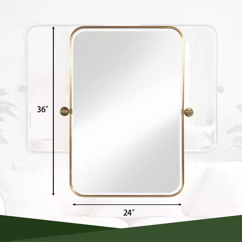 PexFix 36 x 24 Specchio da parete rettangolare in ferro dorato con perno, specchio da bagno inclinabile con cornice in metallo, regolabile, bifacciale, per camera da letto e soggiorno