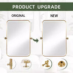 PexFix 36 x 24 Specchio da parete rettangolare in ferro dorato con perno, specchio da bagno inclinabile con cornice in metallo, regolabile, bifacciale, per camera da letto e soggiorno