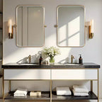 PexFix 36 x 24 Specchio da parete rettangolare in ferro dorato con perno, specchio da bagno inclinabile con cornice in metallo, regolabile, bifacciale, per camera da letto e soggiorno