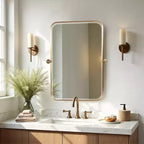 PexFix 36 x 24 Specchio da parete rettangolare in ferro dorato con perno, specchio da bagno inclinabile con cornice in metallo, regolabile, bifacciale, per camera da letto e soggiorno