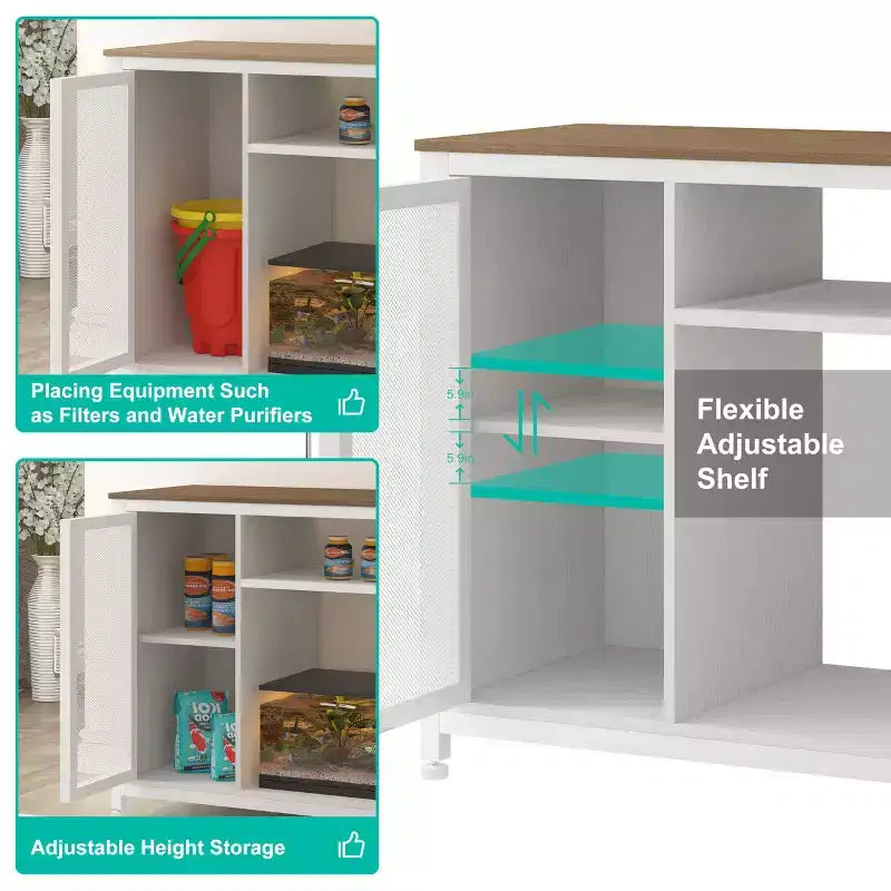 Supporto per Acquario con Prese Elettriche, Stand per Acquario in Metallo da 40-50 Galloni con Armadietto per Accessori