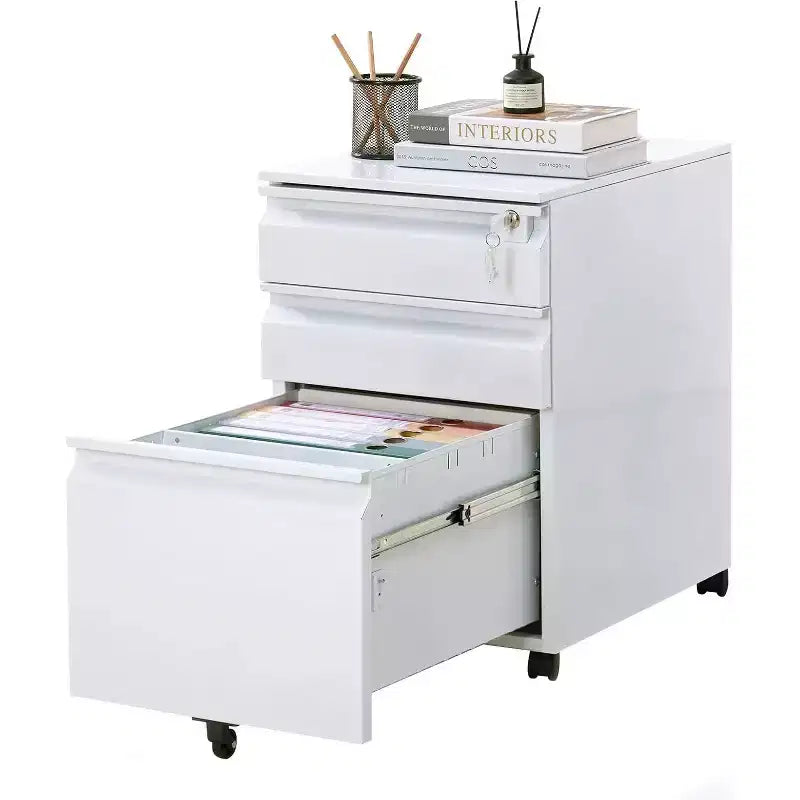 CuisinSmart Classificatore a 3 cassetti, con 4 ruote, Armadietto portadocumenti con serratura per cartelle A4, formato Lettera, Legale, Mobiletto schedario per Ufficio e Studio