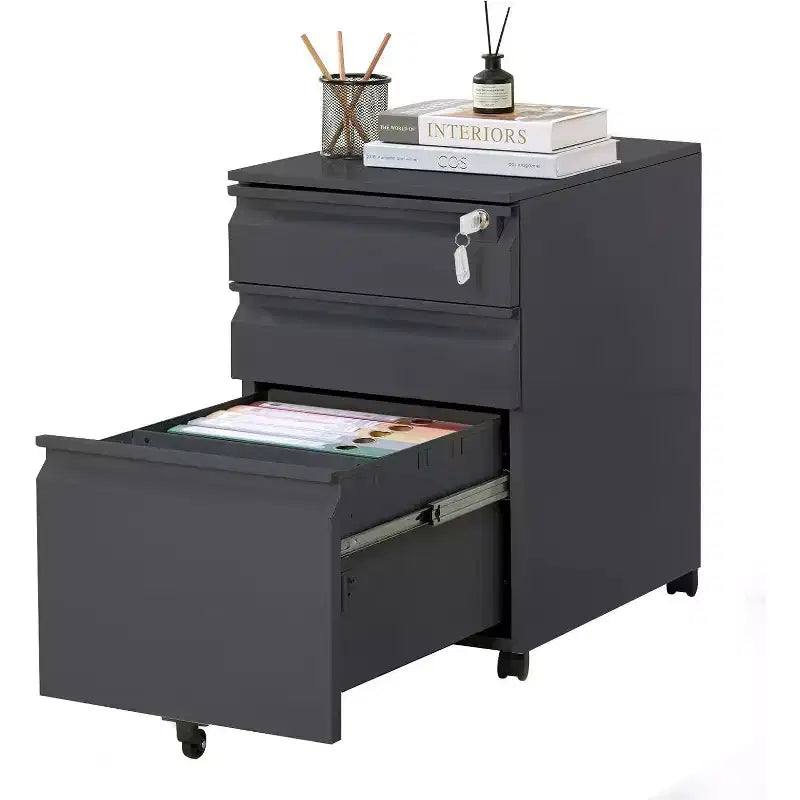 CuisinSmart Classificatore a 3 cassetti, con 4 ruote, Armadietto portadocumenti con serratura per cartelle A4, formato Lettera, Legale, Mobiletto schedario per Ufficio e Studio
