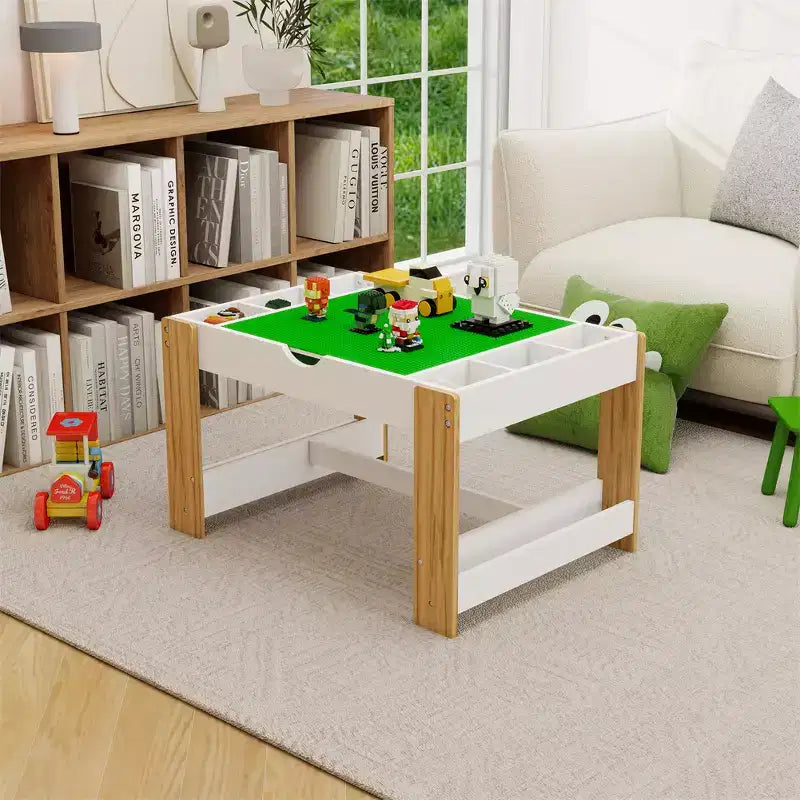 Tavolo da gioco 2 in 1 per bambini, moderno tavolo per attività didattiche con 6 scomparti compatibile con blocchi da costruzione, mobile da gioco