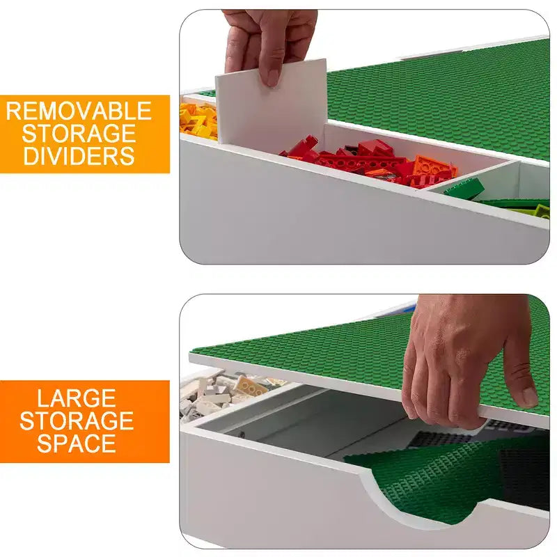 Tavolo da gioco 2 in 1 per bambini, moderno tavolo per attività didattiche con 6 scomparti compatibile con blocchi da costruzione, mobile da gioco