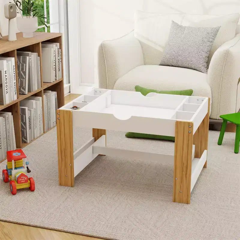 Tavolo da gioco 2 in 1 per bambini, moderno tavolo per attività didattiche con 6 scomparti compatibile con blocchi da costruzione, mobile da gioco
