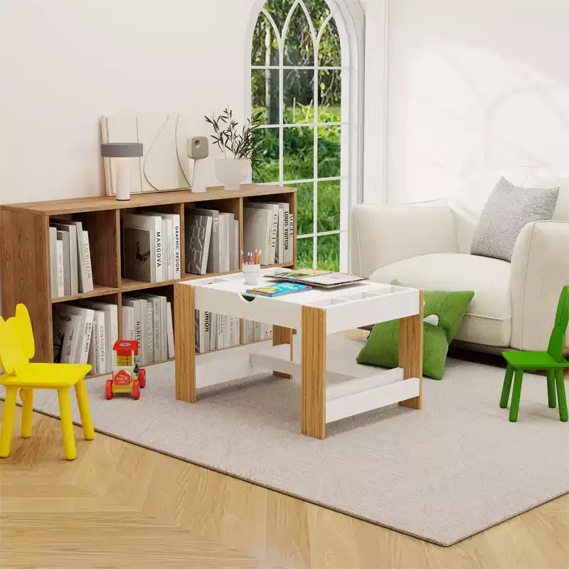 Tavolo da gioco 2 in 1 per bambini, moderno tavolo per attività didattiche con 6 scomparti compatibile con blocchi da costruzione, mobile da gioco