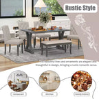 GDFStudio Thomas Set da Pranzo da 6 Pezzi in Stile Rustico con Sedie Imbottite e Panca