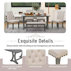 GDFStudio Thomas Set da Pranzo da 6 Pezzi in Stile Rustico con Sedie Imbottite e Panca