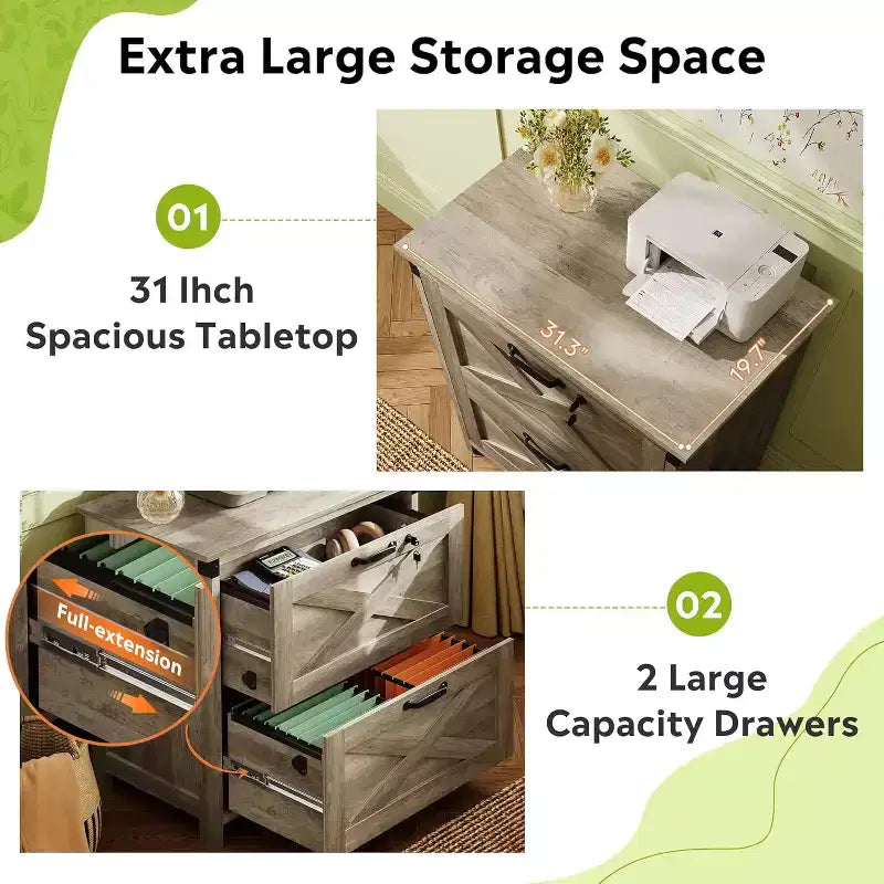 GALAXHERO Cassettiera Portadocumenti Laterale a 2 Cassetti con Serratura, Supporto per Stampante in Legno per Ufficio Domestico, Adatta per Formato Letter/Legal/A4