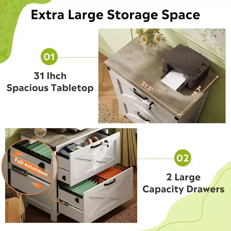 GALAXHERO Cassettiera Portadocumenti Laterale a 2 Cassetti con Serratura, Supporto per Stampante in Legno per Ufficio Domestico, Adatta per Formato Letter/Legal/A4