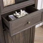 Credenza Alta Moderna con Ante e Ripiani in Vetro - Madia Versatile Autoportante con Cassetto per Soggiorno, Cucina, Sala da Pranzo e Ufficio