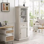 Credenza Alta Moderna con Ante e Ripiani in Vetro - Madia Versatile Autoportante con Cassetto per Soggiorno, Cucina, Sala da Pranzo e Ufficio