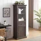 Credenza Alta Moderna con Ante e Ripiani in Vetro - Madia Versatile Autoportante con Cassetto per Soggiorno, Cucina, Sala da Pranzo e Ufficio