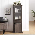 Credenza Alta Moderna con Ante e Ripiani in Vetro - Madia Versatile Autoportante con Cassetto per Soggiorno, Cucina, Sala da Pranzo e Ufficio