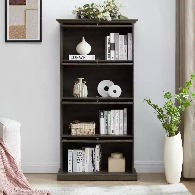 4 Tier Glass Display Cabinet Stylish Storage Curio Cabinet with Flip Up Glass Doors Perfect for Collectors Showcase Rack Elegant Bookcase
