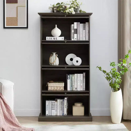 4 Tier Glass Display Cabinet Stylish Storage Curio Cabinet with Flip Up Glass Doors Perfect for Collectors Showcase Rack Elegant Bookcase