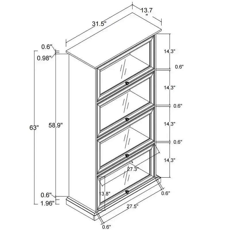 Vetrinetta in vetro a 4 ripiani, elegante vetrina espositiva con ante a ribalta in vetro, perfetta per collezionisti, espositore, libreria elegante