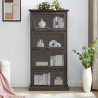 Vetrinetta in vetro a 4 ripiani, elegante vetrina espositiva con ante a ribalta in vetro, perfetta per collezionisti, espositore, libreria elegante