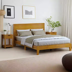 Letto Queen Galano Luxe con testiera e comodini Elira a 2 cassetti, set da 2 in noce ambrato