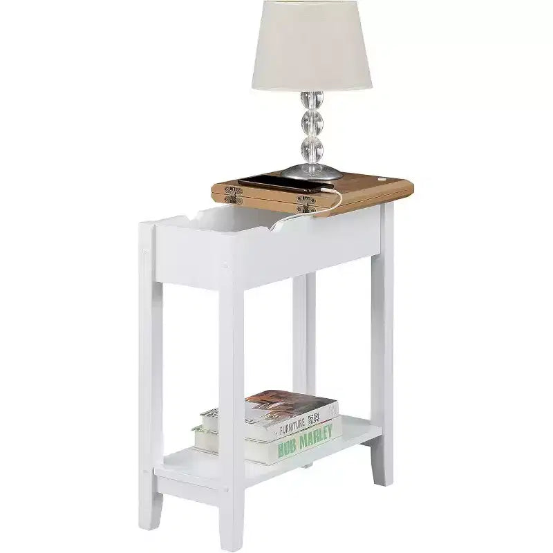 HomeStock Belmont Tavolino laterale con ripiano ribaltabile e stazione di ricarica integrata, porte USB, prese di corrente e vano portaoggetti nascosto per gli elementi essenziali del soggiorno