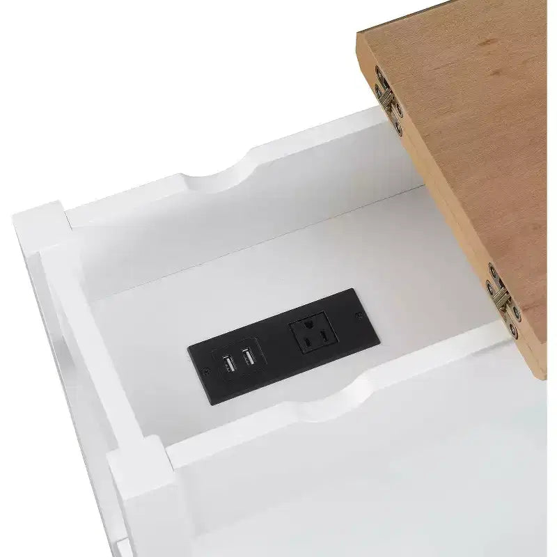 HomeStock Belmont Tavolino laterale con ripiano ribaltabile e stazione di ricarica integrata, porte USB, prese di corrente e vano portaoggetti nascosto per gli elementi essenziali del soggiorno