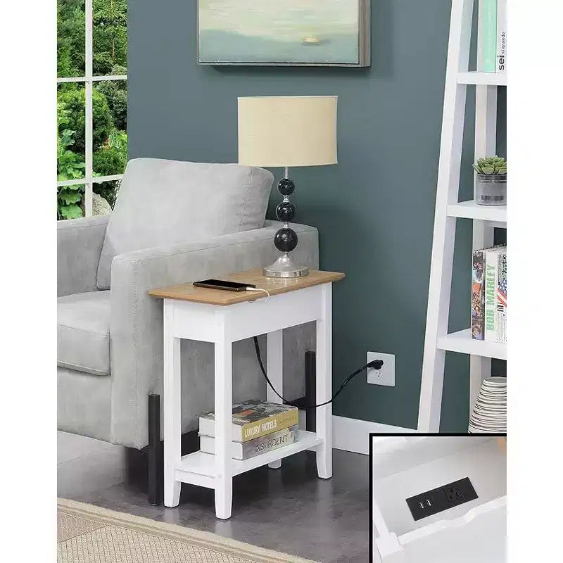 HomeStock Belmont Tavolino laterale con ripiano ribaltabile e stazione di ricarica integrata, porte USB, prese di corrente e vano portaoggetti nascosto per gli elementi essenziali del soggiorno