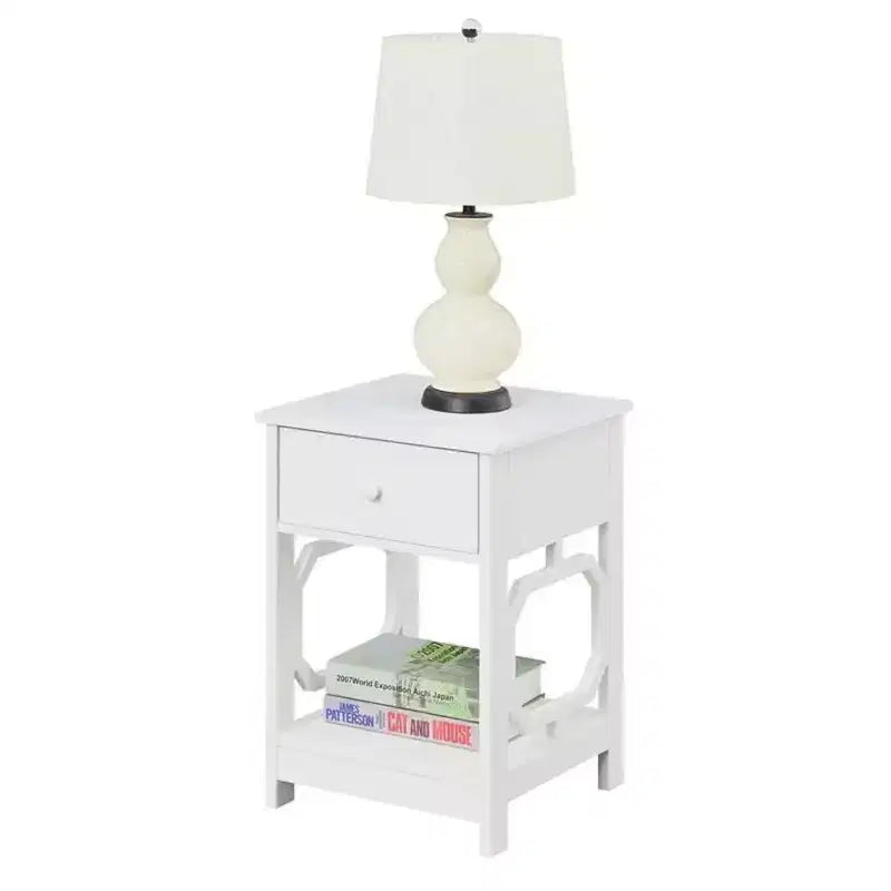 HomeStock Belmont Tavolino d'Appoggio a 1 Cassetto con Design Laterale Ottagonale, Cassetto Estraibile e Due Ripiani, Tavolino Laterale Moderno per Soggiorno