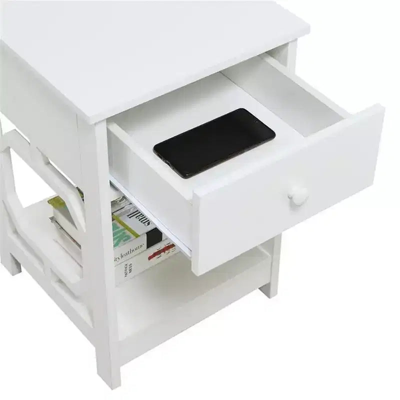 HomeStock Belmont Tavolino d'Appoggio a 1 Cassetto con Design Laterale Ottagonale, Cassetto Estraibile e Due Ripiani, Tavolino Laterale Moderno per Soggiorno