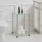 HomeStock Belmont Tavolino d'Appoggio Quadrato a 2 Livelli in Vetro, Tavolino Moderno con Ripiani in Vetro Temperato e Struttura in Acciaio Inox