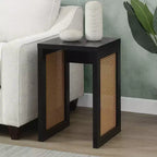 Tavolino quadrato Belmont HomeStock con pannelli laterali in rattan intrecciato e design moderno boho per soggiorno o camera da letto