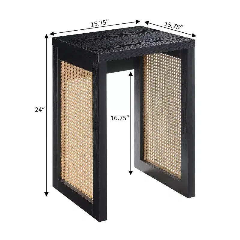 Tavolino quadrato Belmont HomeStock con pannelli laterali in rattan intrecciato e design moderno boho per soggiorno o camera da letto