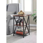HomeStock Belmont Glass End Table with Shelf, Clear Tempered Glass Sides, Durable Top and Contemporary Open Display Design