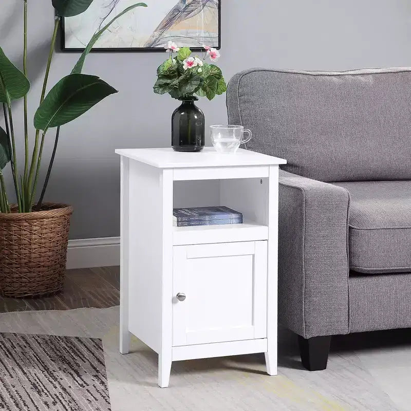 HomeStock Belmont Tavolino contenitore con ripiano e anta Shaker, tavolino d'appoggio compatto con vano nascosto e spazio aperto