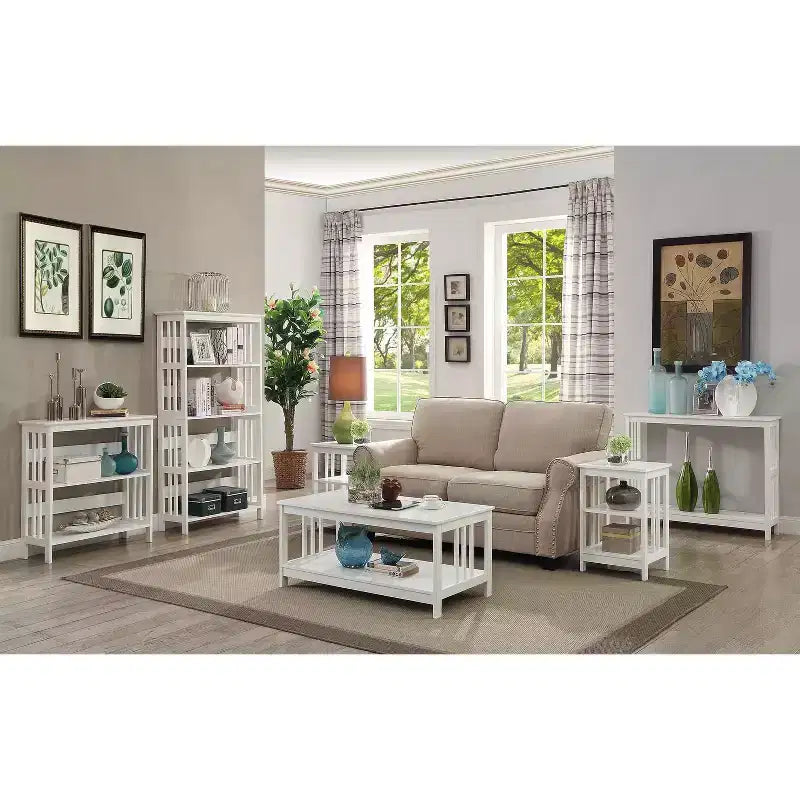 HomeStock Belmont Tavolino con ripiano liscio e due mensole aperte, tavolino d'appoggio moderno per caffè, tablet, oggetti da collezione ed essenziali di tutti i giorni