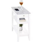 HomeStock Belmont Tavolino laterale con cassetto e ripiani aperti, Elegante tavolino d'appoggio transizionale per riporre e mostrare oggetti in casa