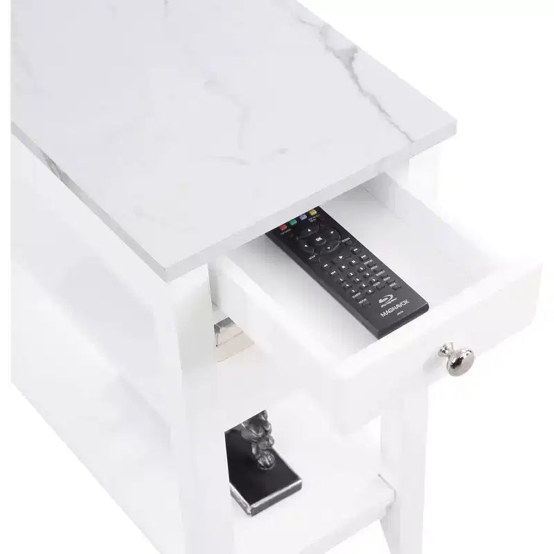 HomeStock Belmont Tavolino laterale con cassetto e ripiani aperti, Elegante tavolino d'appoggio transizionale per riporre e mostrare oggetti in casa