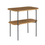 HomeStock Belmont Tavolino laterale con ripiano, mobile d'accento retrò glamour, gambe in metallo a forcina, ripiani a due livelli in MDF, finitura in impiallacciatura di betulla