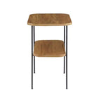 HomeStock Belmont Tavolino laterale con ripiano, mobile d'accento retrò glamour, gambe in metallo a forcina, ripiani a due livelli in MDF, finitura in impiallacciatura di betulla
