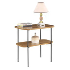HomeStock Belmont Tavolino laterale con ripiano, mobile d'accento retrò glamour, gambe in metallo a forcina, ripiani a due livelli in MDF, finitura in impiallacciatura di betulla