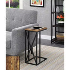 HomeStock Belmont C End Table with Modern C Frame Design, Particleboard Top and Metal Base for Snacks, Drinks or Laptop