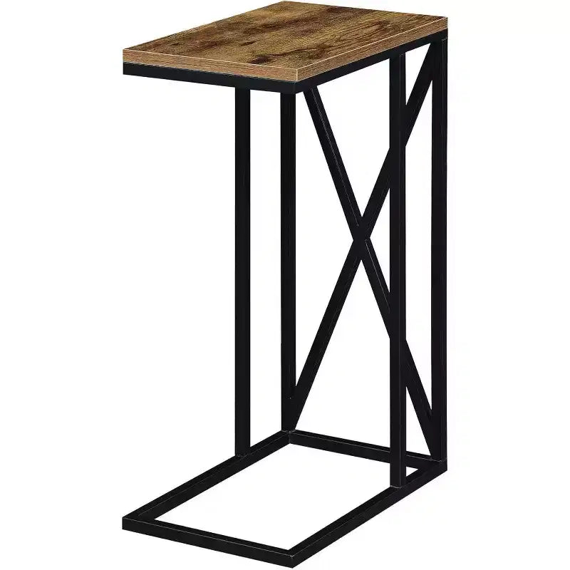Tavolino Belmont C di HomeStock con design moderno a C, piano in truciolato e base in metallo per snack, bevande o laptop