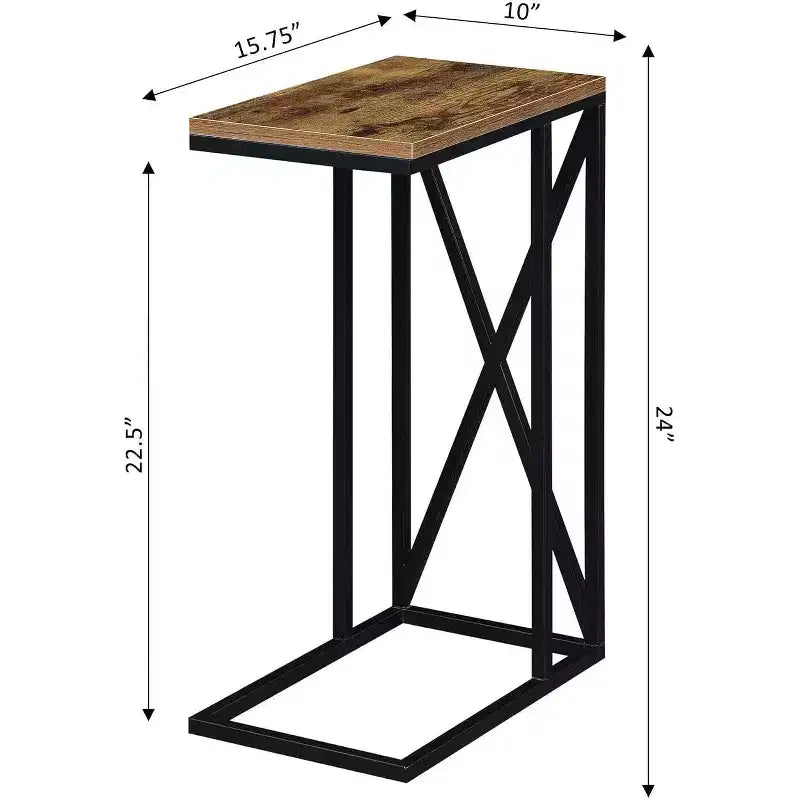 Tavolino Belmont C di HomeStock con design moderno a C, piano in truciolato e base in metallo per snack, bevande o laptop