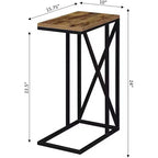Tavolino Belmont C di HomeStock con design moderno a C, piano in truciolato e base in metallo per snack, bevande o laptop