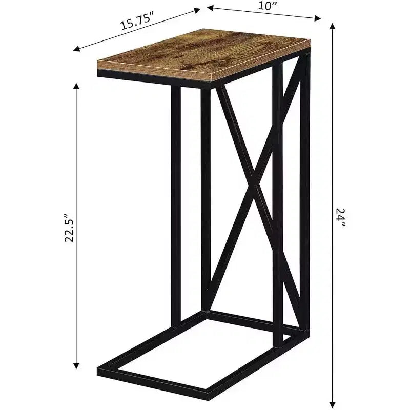 Tavolino Belmont C di HomeStock con design moderno a C, piano in truciolato e base in metallo per snack, bevande o laptop