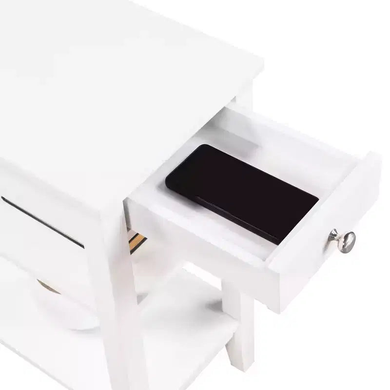 HomeStock Belmont Tavolino laterale con cassetto scorrevole, porte USB, presa di corrente e scaffali, Tavolino da salotto contemporaneo con contenitore