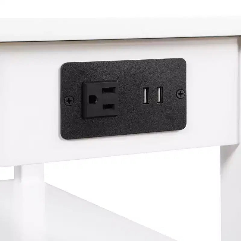 HomeStock Belmont Tavolino laterale con cassetto scorrevole, porte USB, presa di corrente e scaffali, Tavolino da salotto contemporaneo con contenitore