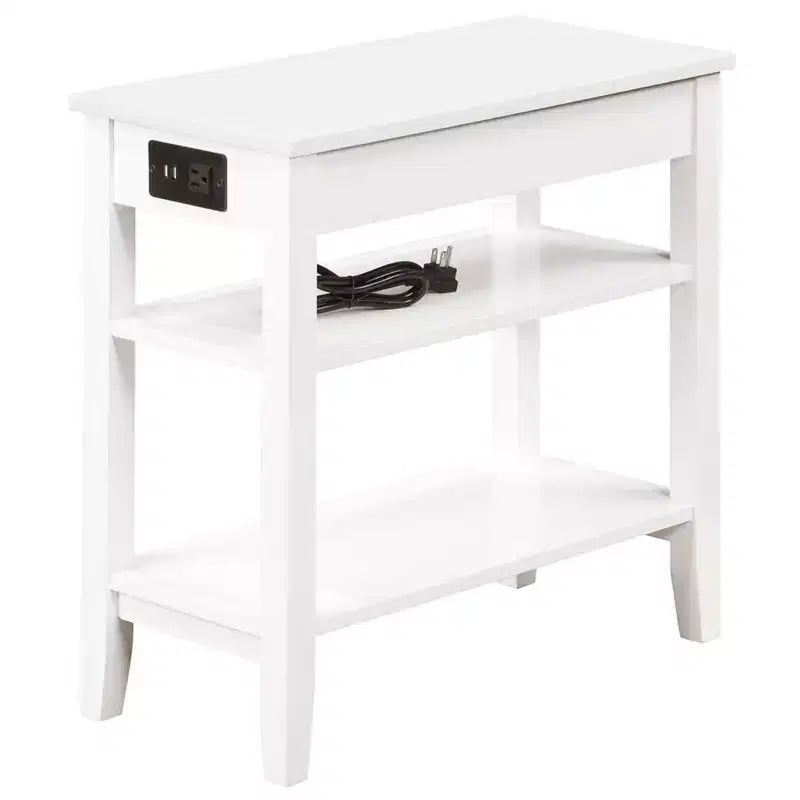 HomeStock Belmont Tavolino laterale con cassetto scorrevole, porte USB, presa di corrente e scaffali, Tavolino da salotto contemporaneo con contenitore